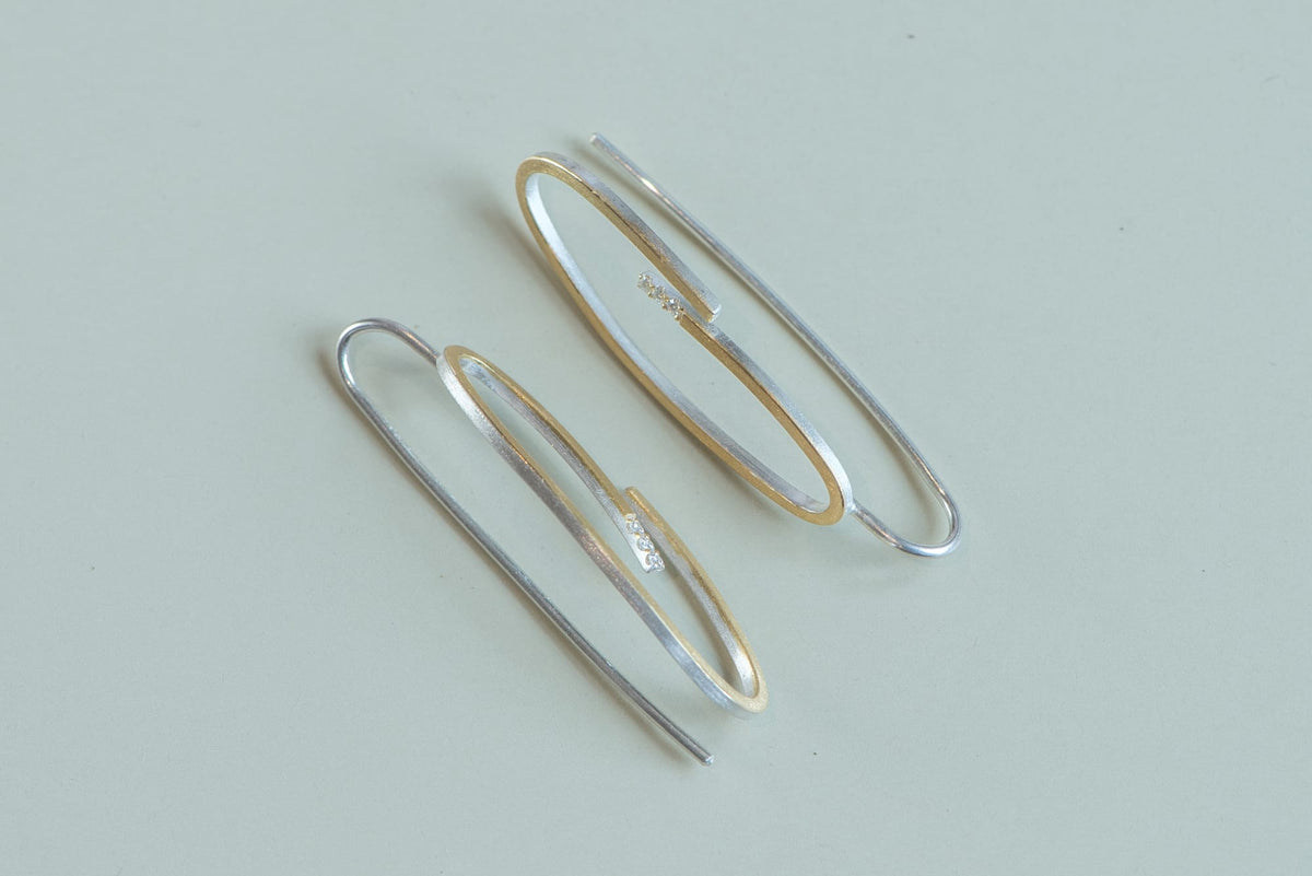 Sterling Silver and Yellow Gold Hoop Diamond Earrings